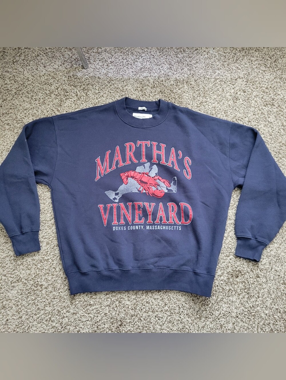 Abercrombie & Fitch Sweatshirt Martha's Vineyard Navy Blue Red Oversized Small